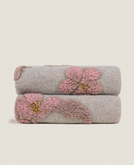 Плед "Frati MAGNOLIA BEIGE" бежевый с розовым 150*190